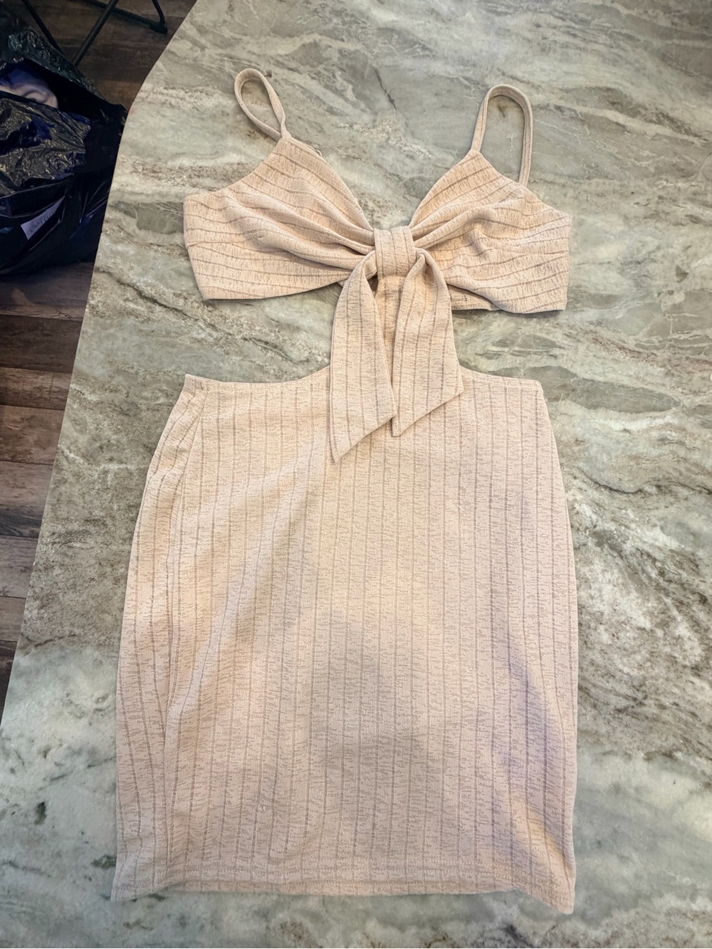 LuBella Boutique Beige Tie Front Cutout Mini Dress Size M